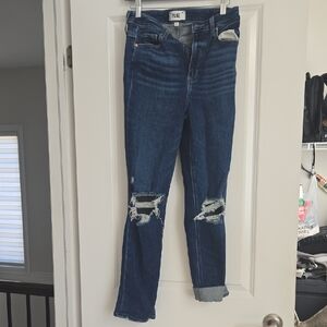 PAIGE Dark Blue Distressed Ankle Jeans